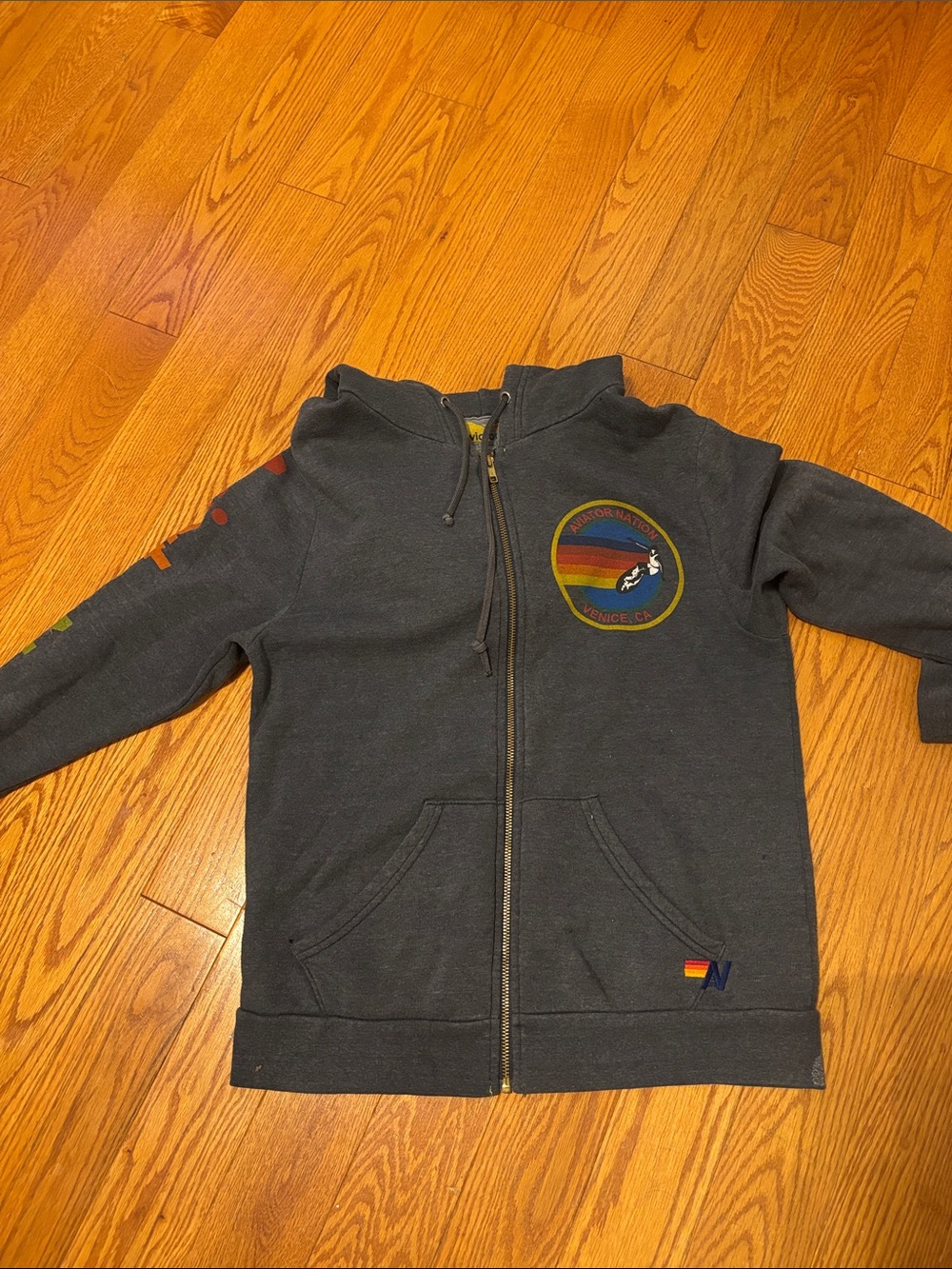 Aviator Nation Kids Charcoal Zip Hoodie with Rainbow Badge